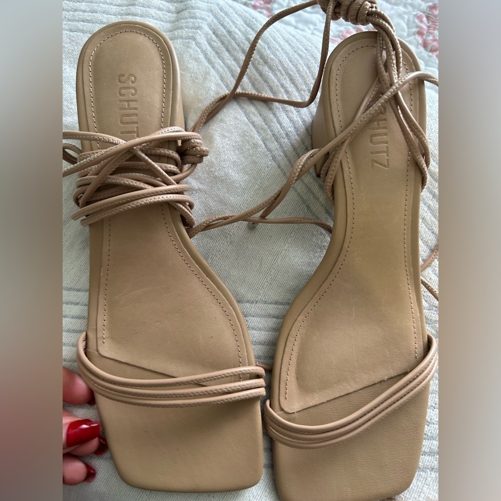 SCHUTZ | Women’s 8.5 B Nude Thea Block Lace Up Sandals